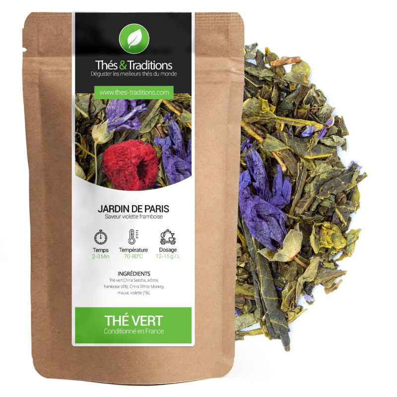 Tè verde Jardin de Paris Thés et Traditions sacchetto kraft foglie di tè verde malva e lampone
