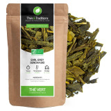 Biologische groene thee Earl Grey Sencha in kraft zakje met losse groene theebladeren