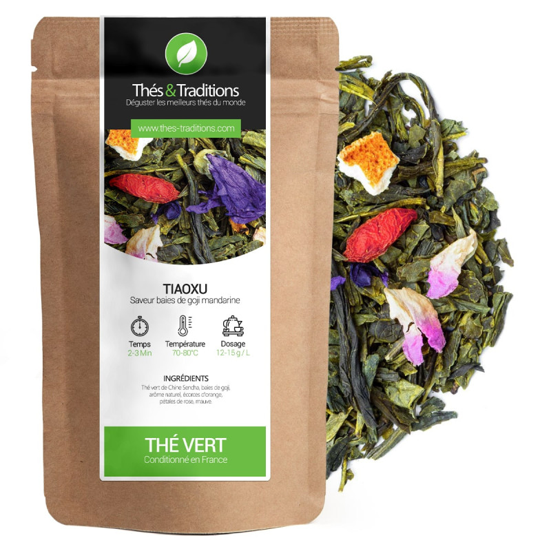 Tiaoxu green tea goji berries mandarin flower petals kraft bag and tea leaves