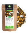 Genmaicha Yukihime green tea kraft sachet and organic puffed rice grains and green tea leaves