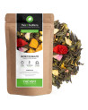 Beauty secret green tea Thés & Traditions kraft bag and tea leaves with flowers and red fruits