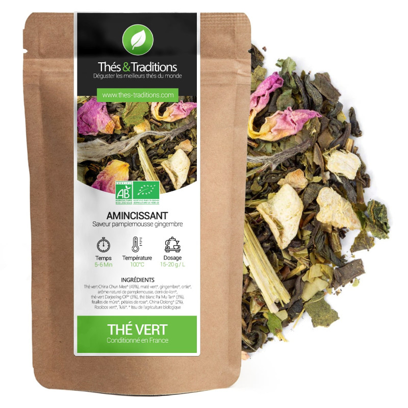 Thé vert amincissant saveur pamplemousse gingembre en vrac emballage kraft bio