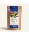 Wiederverschließbarer Kraftpapierbeutel mit Grüntee Gewichtskontrolle, Etikett in Dunkelblau und Gold von Thés & Traditions, Fen
