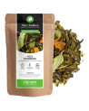 Prickly pear green tea in kraft bag with tea leaves and dried fig pieces