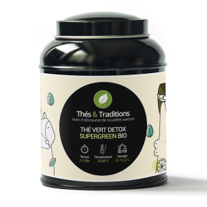 Boîte de thé vert detox supergreen bio Thés et Traditions avec instructions de préparation