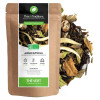 Imperial jasmine green tea in kraft bag with organic green tea leaves and jasmine flowers Imperial jasmine green tea in kraft bag with organic green tea leaves and jasmine flowers