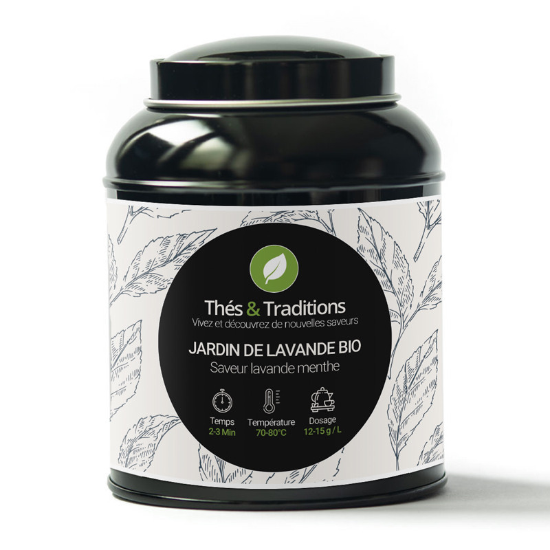 Box of Jardin de lavande organic green tea with lavender mint flavor Thés et Traditions