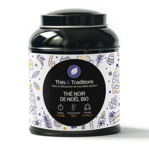 Scatola di tè nero di Natale biologico Thés et Traditions decorazioni festive e istruzioni per l'infusione