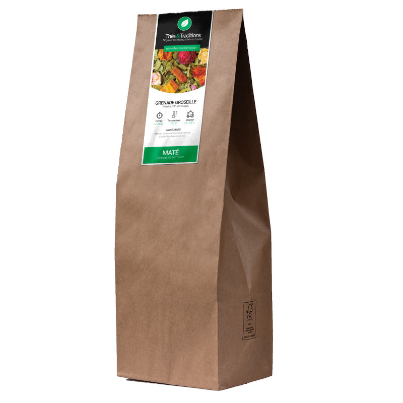 Sacchetto sfuso da un chilo di mate melagrana ribes Thés et Traditions in carta kraft ecologica