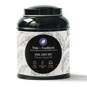 Boîte de thé noir Earl Grey bio bergamote Thés et Traditions avec instructions d'infusion