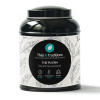 Boîte de thé Pu Erh Thés et Traditions avec étiquette noire et motifs feuilles blanches Boîte de thé Pu Erh Thés et Traditions avec étiquette noire et motifs feuilles blanches