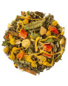 CBD digestive herbal tea blend with chamomile flowers leaves and pieces of dried herbs