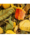 blend of dried herbs chamomile leaves and bark pieces for CBD digestive herbal tea
