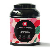 Boîte de tisane CBD fruits rouges Thés et Traditions avec illustrations de fruits rouges et feuilles vertes
