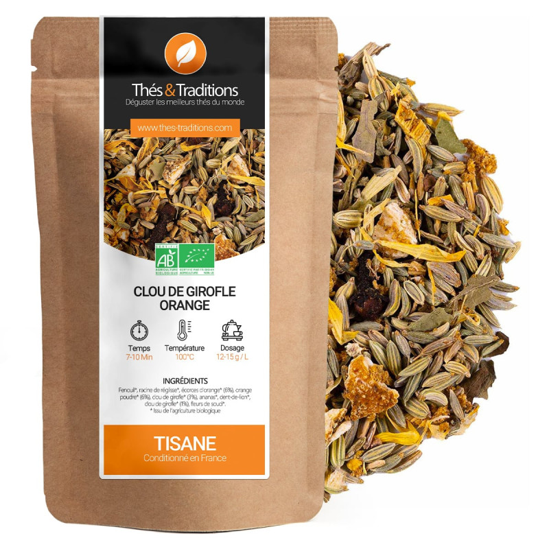 tisane clou de girofle orange mélange de plantes séchées bio conditionné en France