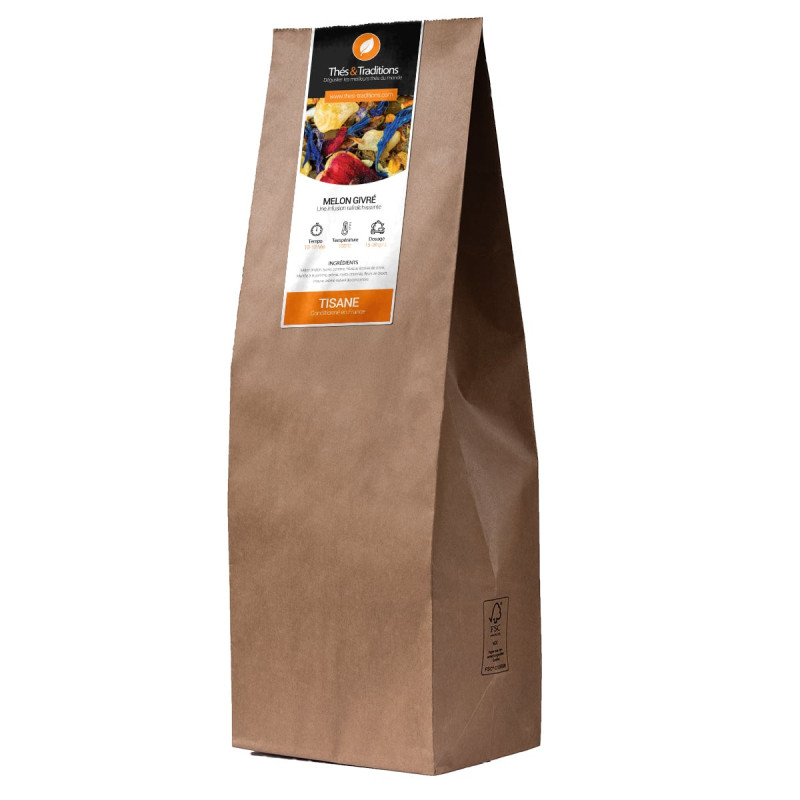 Bulk kilo bag frosted melon herbal tea Thés et Traditions natural ingredients dried fruits and flowers