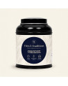 Runde schwarze Teedose mit Assam Schwarztee SFTGFOP 1 Tonganagaon von Thés & Traditions, cremefarbenes Etikett mit Blattmotiv un