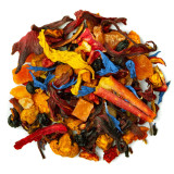 mélange de tisane hibiscaïa avec fleurs séchées morceaux de fruits et pétales colorés