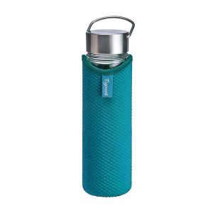 Glaskanne Tropic Summer mit blauem Bezug und Edelstahldeckel mit integriertem Griff