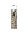 Glaskanne mit Leoparden-Muster-Bezug und Edelstahldeckel mit Metallhenkel