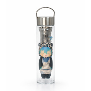 Théière en verre avec infuseur personnage Léo costume léopard poignée métal