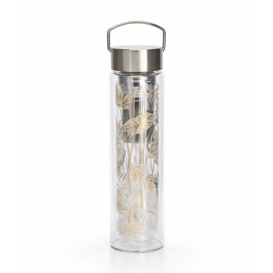 Glaskanne mit Metallsieb und goldenem Blattmuster Tropic Summer von Thés & Traditions
