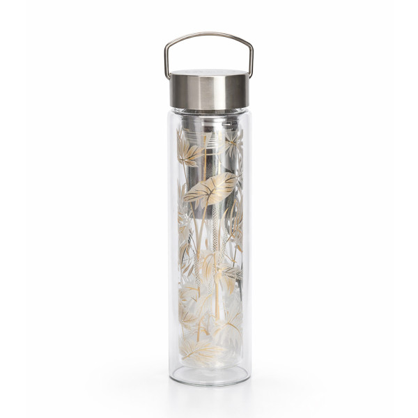 Théière en verre avec infuseur métal motif feuilles dorées Tropic Summer Thés & Traditions