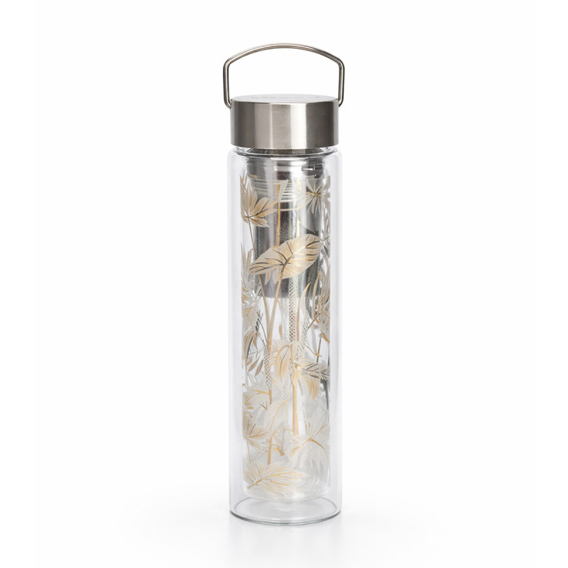 Glaskanne mit Metallsieb und goldenem Blattmuster Tropic Summer von Thés & Traditions