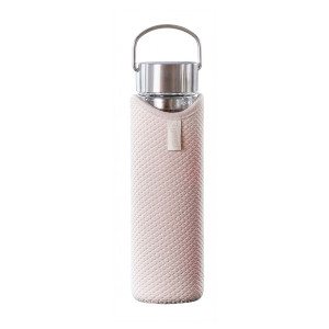 Glaskanne mit beigem Bezug und Edelstahldeckel, ergonomischer Metallgriff, schlichtes Design Flowtea Amami