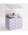 Nippon Wave 80cl teapot in white porcelain with blue patterns and wooden handle in matching packaging