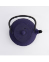 Blue cast iron teapot Arare 80cl with black handle and dotted textured surface