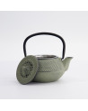 Green cast iron teapot with black handle and stainless steel infuser 80 cl capacity Arare model