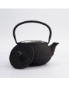 Black Arare cast iron teapot with removable lid and curved handle for traditional infusion