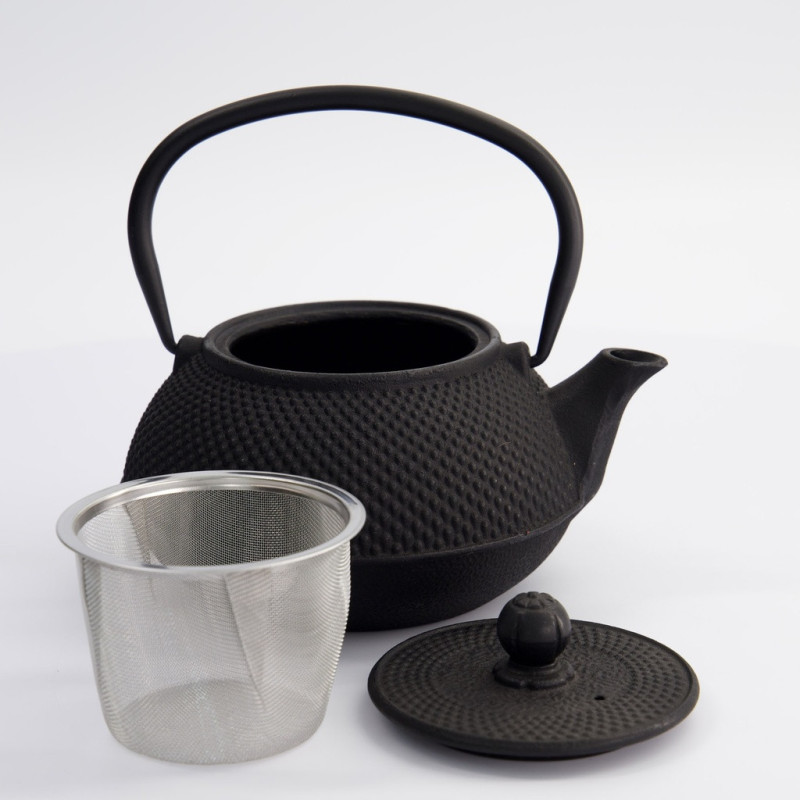 Théière Arare noire en fonte avec infuseur en acier inoxydable et couvercle amovible