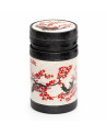 Akashi red caddy decorated with cherry blossom branches in Japanese style