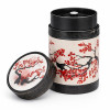 Akashi red tea caddy decorated with cherry blossom branches in Japanese style