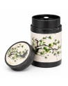 Akashi green tea caddy with pine branch and bird decoration with black lid adorned with engraved patterns