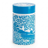 Turquoise tea caddy with floral decoration and Côte d'Azur landscape in ceramic
