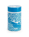 Turquoise tea caddy with floral decoration and Côte d'Azur landscape in ceramic