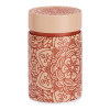 Mandala Ebony copper tea caddy with floral mandala pattern on beige and copper background
