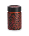 Schwarze Teedose Mandala Ebony mit roten Blütenmotiven und matter schwarzer Deckel