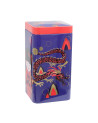 Sweet Little Geisha Fire metal tea tin decorated with a red and black dragon on purple background