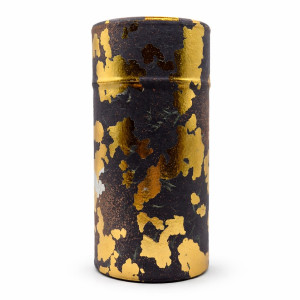 Scatola cilindrica nera con motivi dorati stile Washi Sekai per tè Thés & Traditions