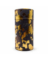 Schwarze zylindrische Dose mit goldfarbenen Washi-Sekai-Motiven für Tee von Thés & Traditions