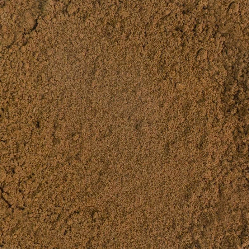 polvere fine di tè verde hojicha biologico colore marrone chiaro texture polverosa