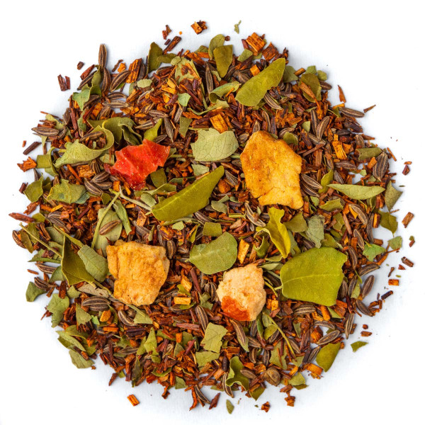 Rooibos blend with apple pieces and leaves for tarte tatin flavored infusion