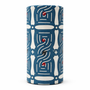 Boîte cylindrique en papier washi motif bleu blanc et rouge pour rangement de thé
