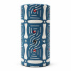 Cylindrical washi paper box with blue, white and red pattern for tea storage