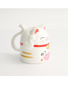 White ceramic mug lucky cat shape Maneki Neko with red and gold patterns 35 cl