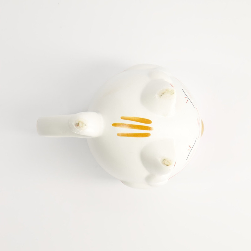 Mug bianco Maneki Neko 35 cl con orecchie e baffi dorati vista dall'alto